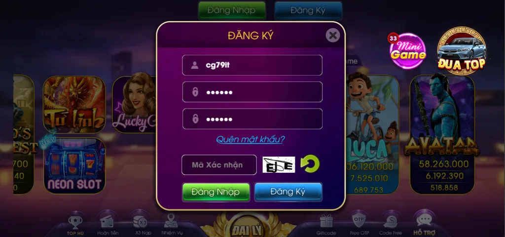 Giao diện điền thông tin đăng ký cơ bản tại Cg79