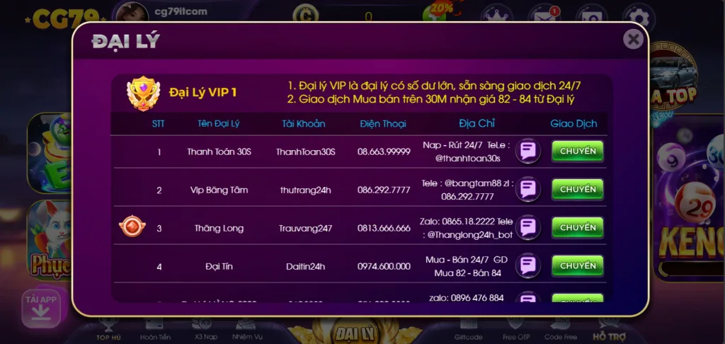 Rút Tiền CG79 qua đại lý